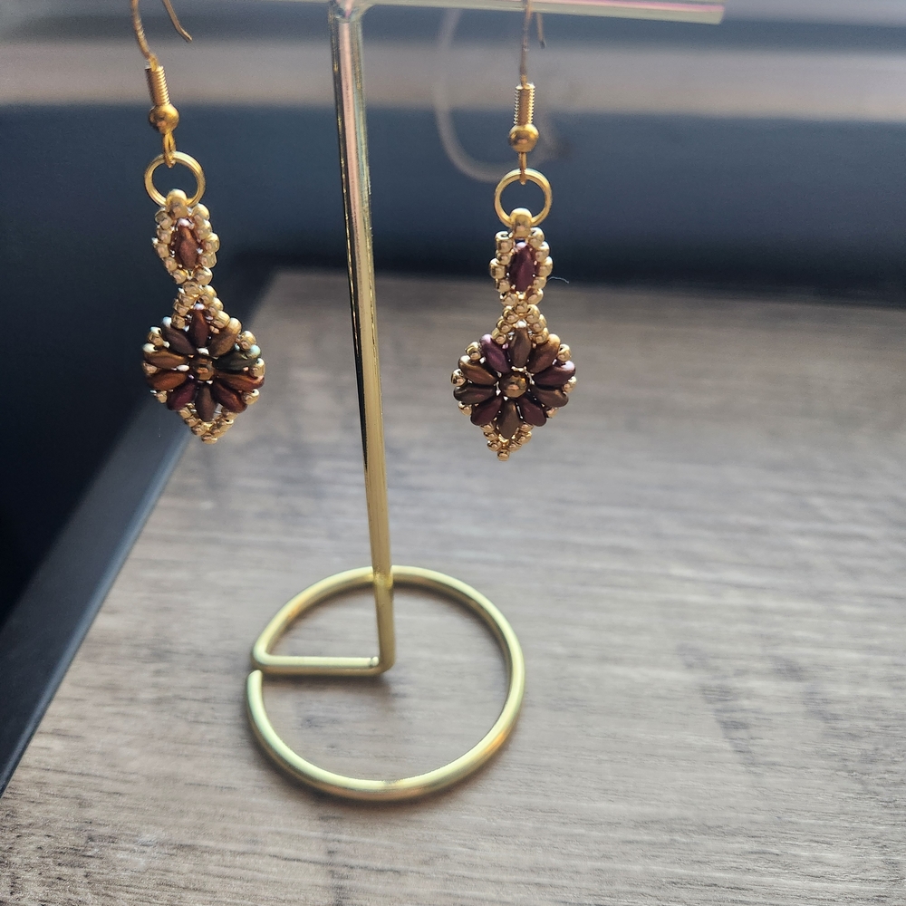 Elegant Gold and Brown Dangle Earrings